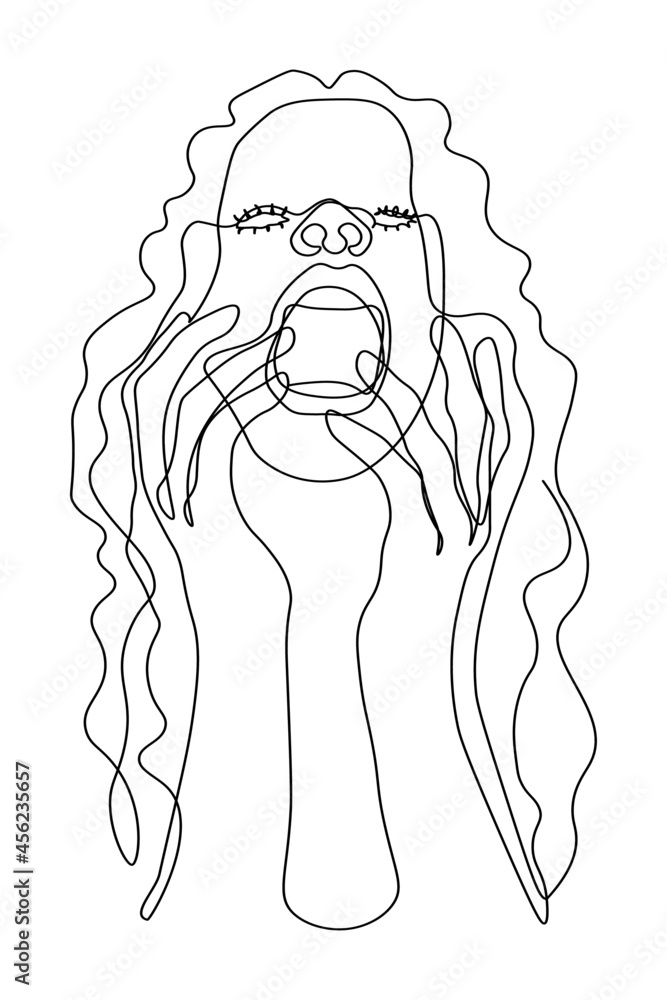 Continuous line, drawing of set faces and hairstyle, fashion concept, woman beauty minimalist, vector illustration for t-shirt, slogan design print graphics style Continuous line, drawing of set faces and hairstyle, fashion concept, woman beauty minimalist, vector illustration for t-shirt, slogan design print graphics style