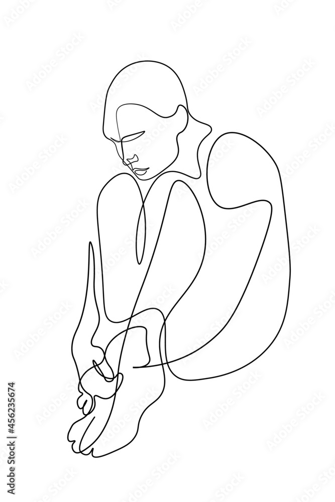 Continuous line stressed women headache depression are anxious simple line vector illustration Continuous line stressed women headache depression are anxious simple line vector illustration