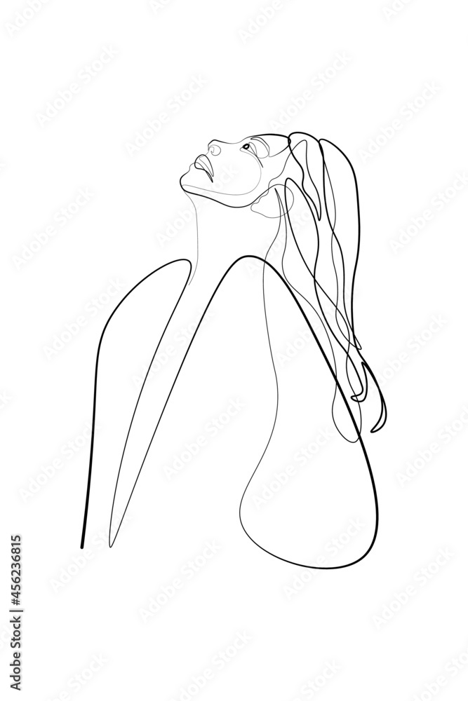 Surreal Faces Continuous line, drawing of set faces and hairstyle, fashion concept, woman beauty minimalist, vector illustration pretty sexy. Contemporary portrait
