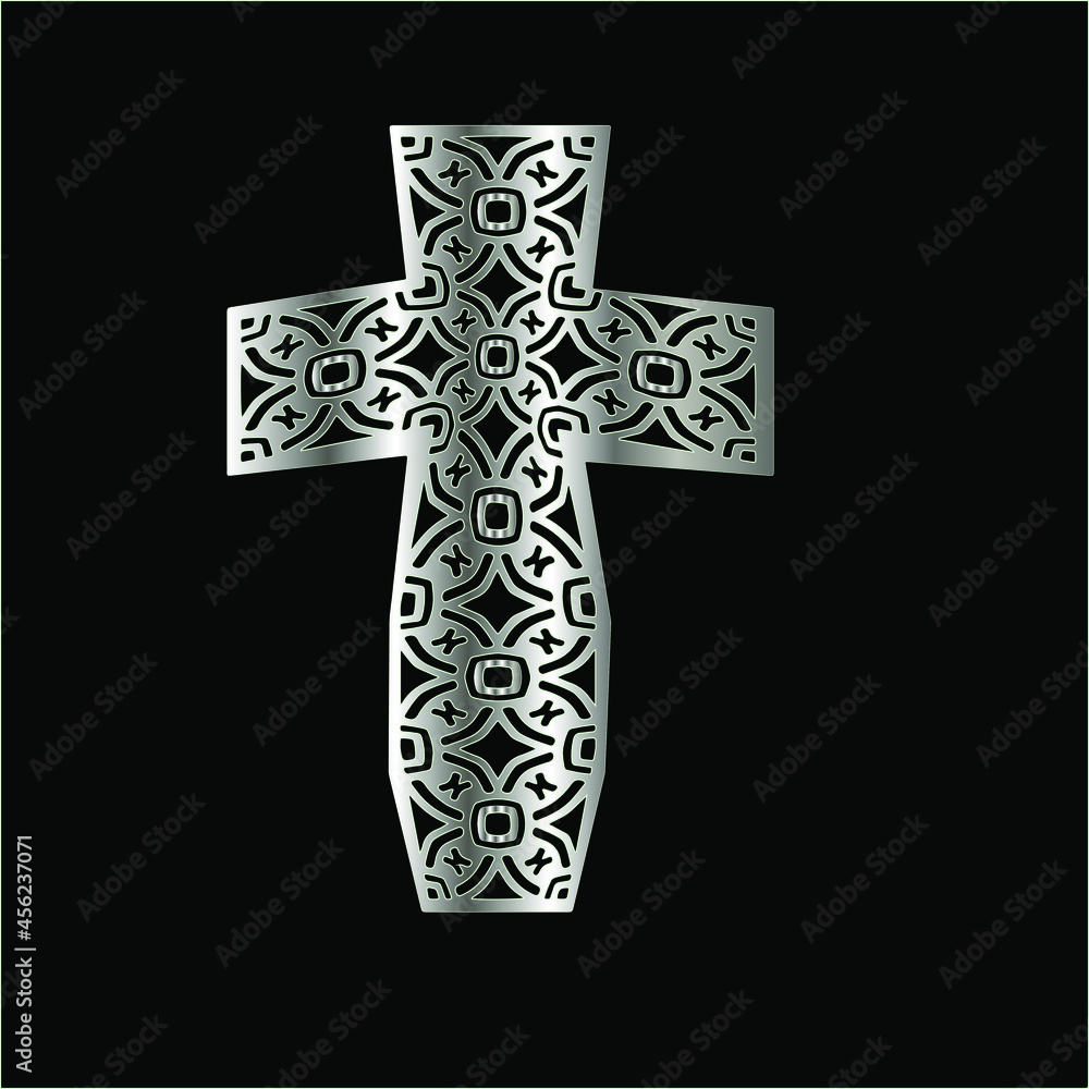 cross with patterns of metal on a black background. 