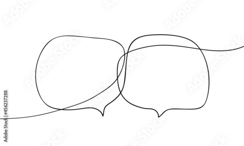 Two speech bubbles continuous one line drawing doodle, Black and white vector minimalist linear illustration made of single line, Design element template