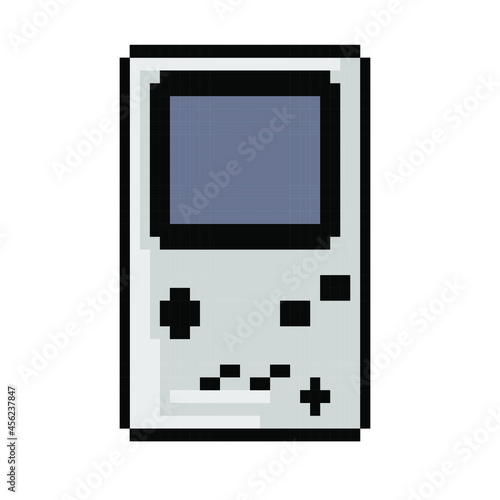 Retro hand held video game console 8bit pixel art, vector