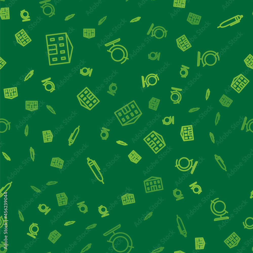 Set line School building, Pen and Earth globe on seamless pattern. Vector Set line School building, Pen and Earth globe on seamless pattern. Vector