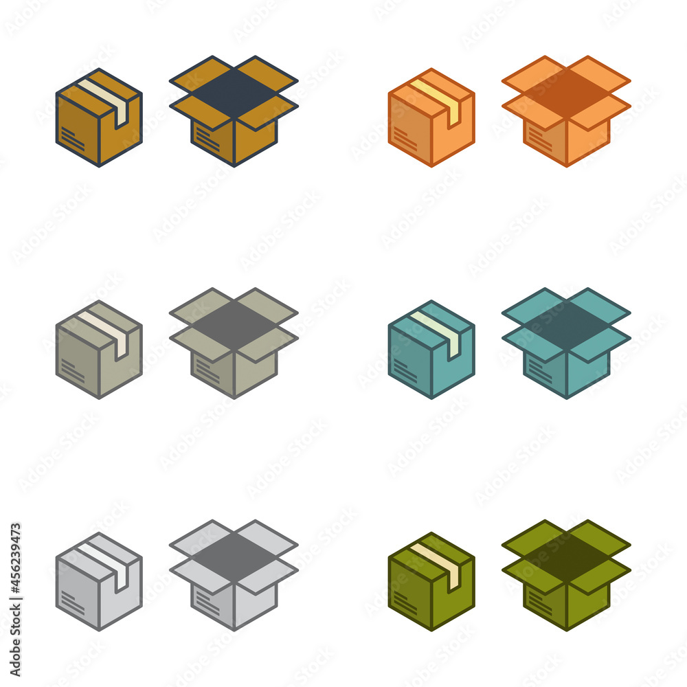 Set of packages - set of icons - shipping packages - delivered boxes - Carton boxes - unopened and opened - empty boxes - line icons - isometric