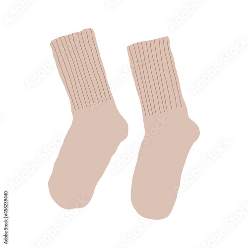 Pair of pastel socks. Autumn foot accessories. Simple hand drawn illustration