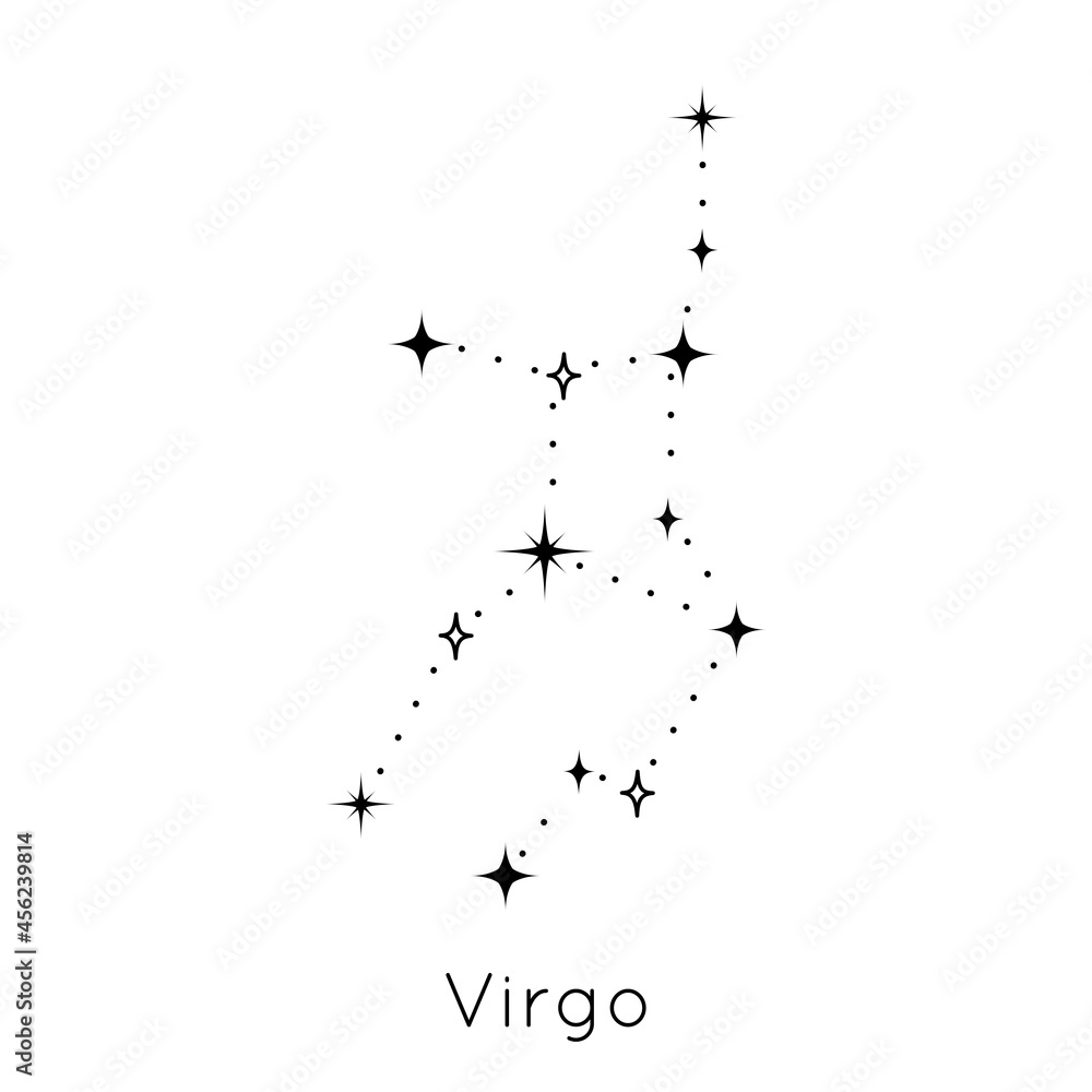 Zodiac constellation sign Virgo. Celestial Astrological Horoscope symbol on white background. Vector Illustration