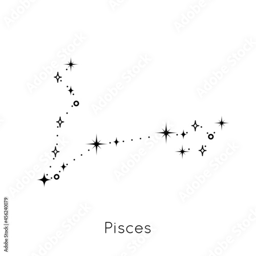 Zodiac constellation sign Pisces. Celestial Astrological Horoscope symbol on white background. Vector Illustration