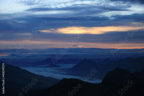 Colorful morning sky and mountains seen from Brienzer Rothorn. © u.perreten