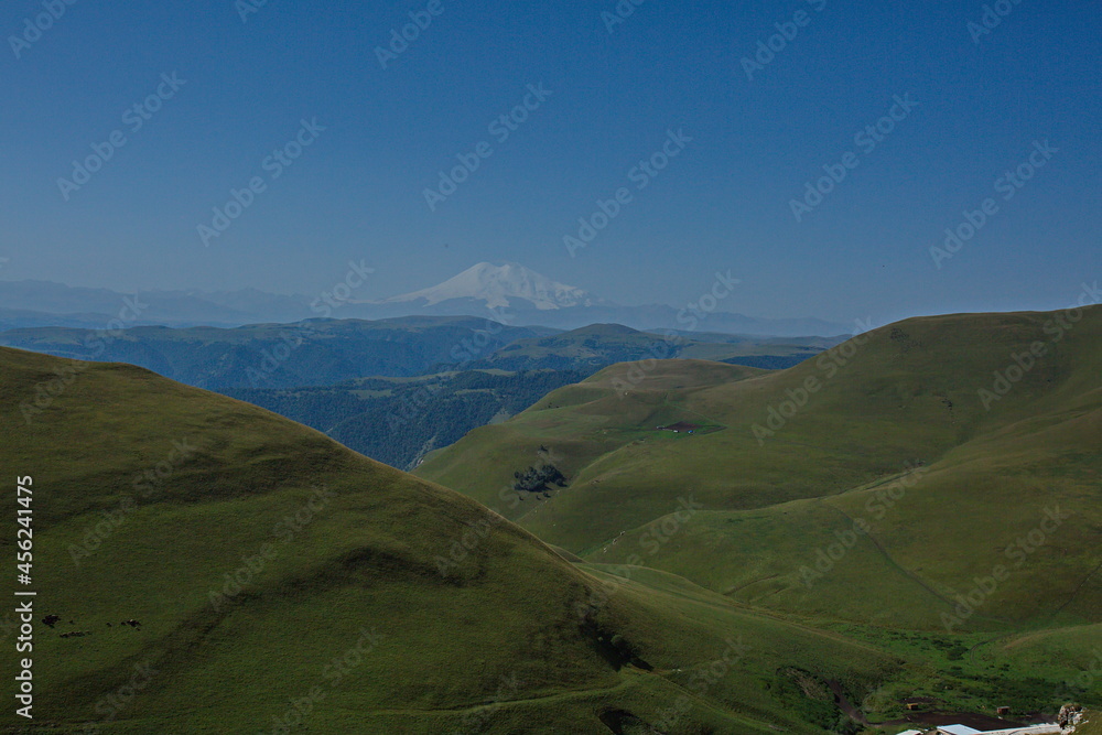 View of Mount Elbrus from the Bermamyt plateau.