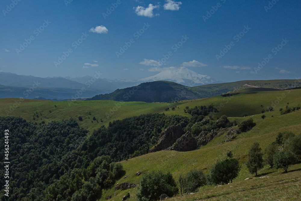 View of Mount Elbrus from the Bermamyt plateau. View of Mount Elbrus from the Bermamyt plateau.