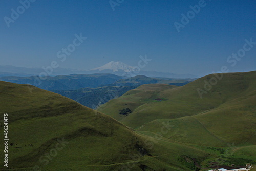 View of Mount Elbrus from the Bermamyt plateau.
