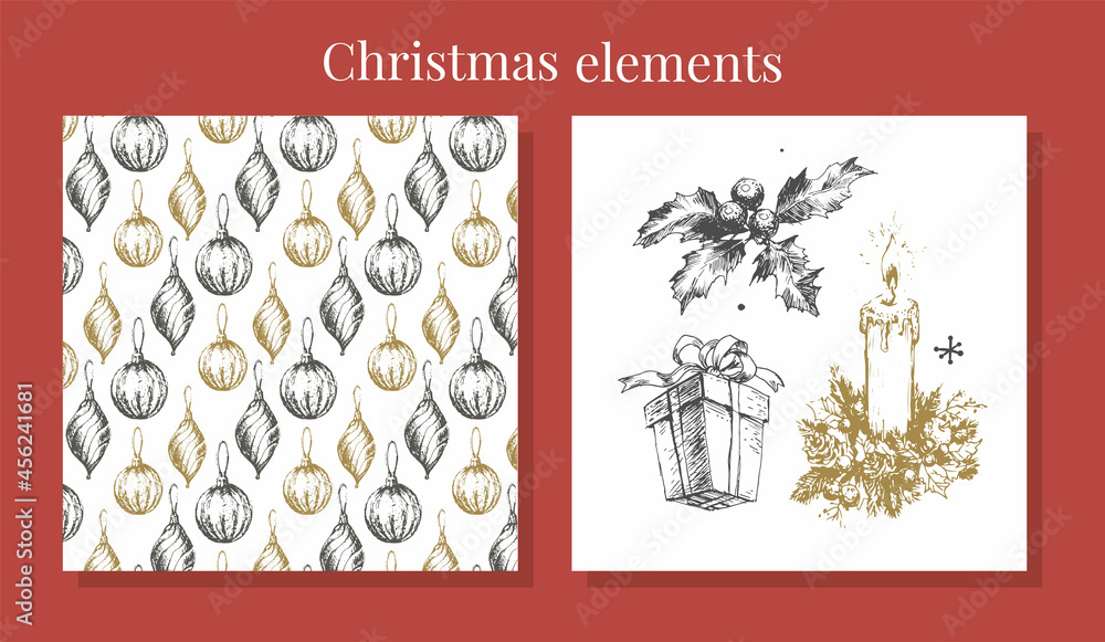 Naklejka premium Hand-drawn sketch Christmas pattern NEw year gift