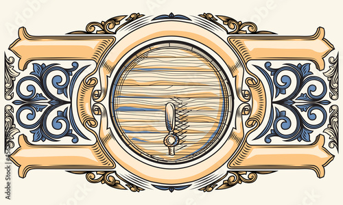 Wooden barrel ornate retro decorative emblem