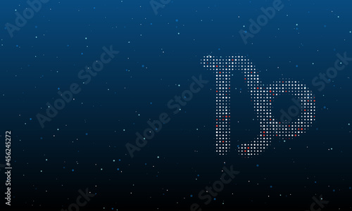 On the right is the zodiac capricorn symbol filled with white dots. Background pattern from dots and circles of different shades. Vector illustration on blue background with stars