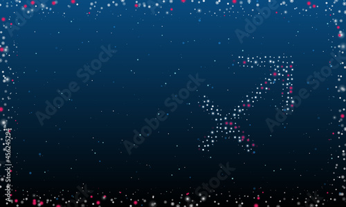 Fototapeta Naklejka Na Ścianę i Meble -  On the right is the zodiac sagittarius symbol filled with white dots. Abstract futuristic frame of dots and circles. Vector illustration on blue background with stars