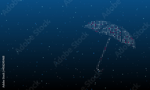 On the right is the umbrella symbol filled with white dots. Background pattern from dots and circles of different shades. Vector illustration on blue background with stars