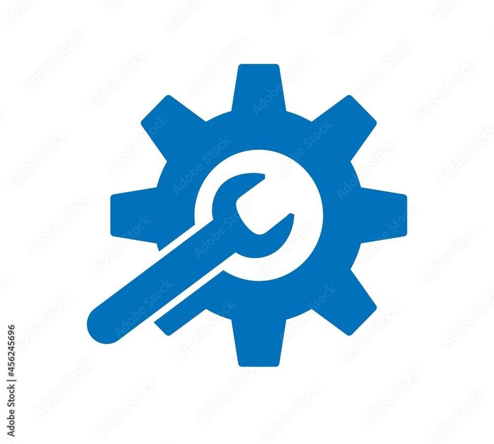Gear and Wrench pictograph with free bonus pictures. Vector illustration style is flat iconic symbols, smooth blue colors, white background. Gear and Wrench pictograph with free bonus pictures. Vector illustration style is flat iconic symbols, smooth blue colors, white background.