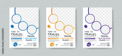 Fotografiet Travel flyer template design with contact and venue details