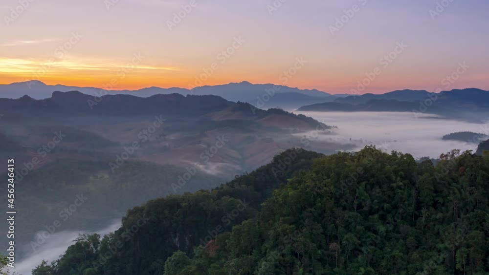 Aerial view Time Lapse, Beautiful landscape sunbeam with fog at morning, Baan jabo viewpoint. Mae Hong Son, Baan JABO one of the most amazing Mist in Thailand. Aerial view Time Lapse, Beautiful landscape sunbeam with fog at morning, Baan jabo viewpoint. Mae Hong Son, Baan JABO one of the most amazing Mist in Thailand.