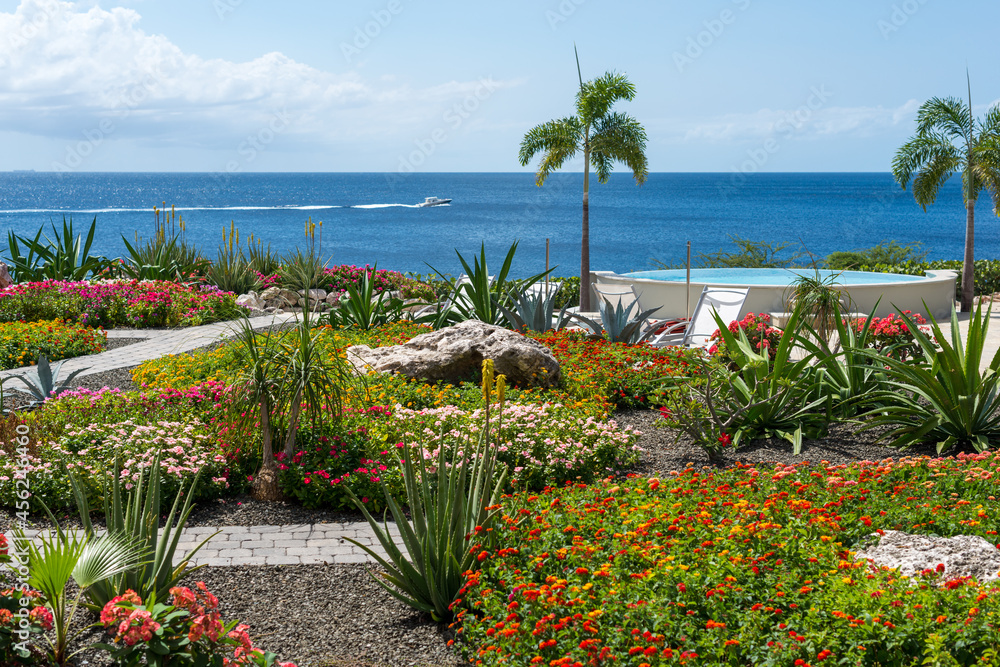 Summer and winter vacation destination, views of Curacao island and blue water of Carribean sea