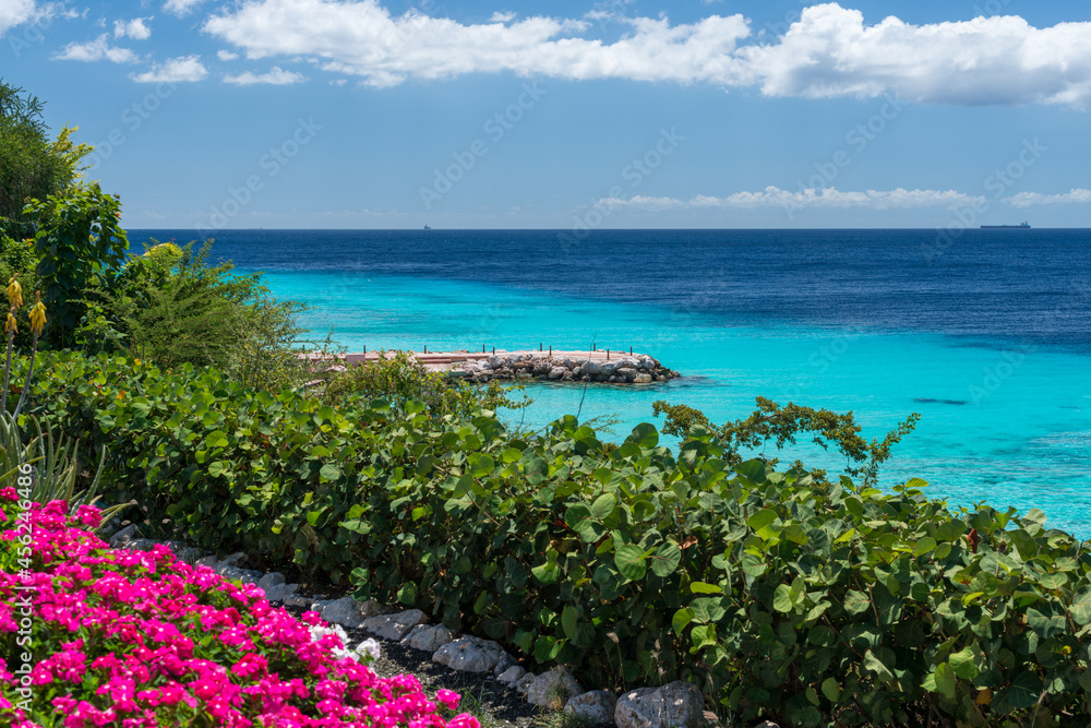 Summer and winter vacation destination, views of Curacao island and blue water of Carribean sea