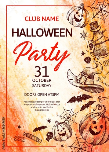 watercolor halloween party poster template design vector illustration