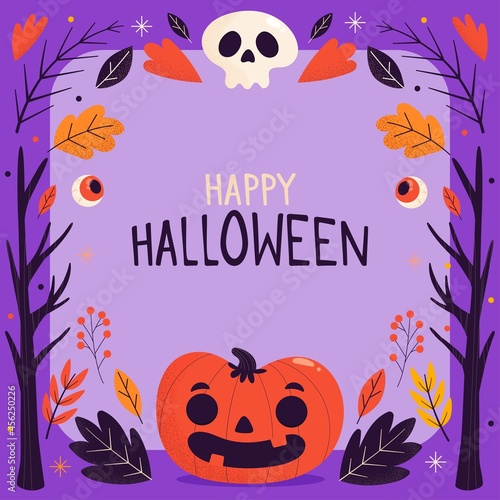hand drawn pumpkin skull halloween frame design vector illustration