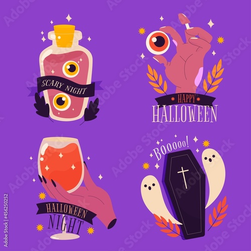 happy spooky halloween label collection design vector illustration