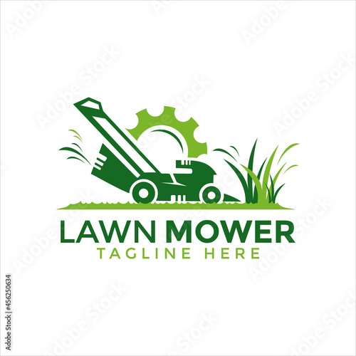 Lawn mower maintenance and repairing vector design template