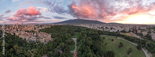 Evening sunset over Sofia city, Bulgaria