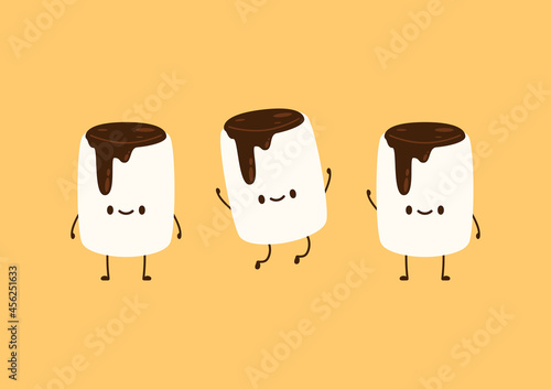 Marshmallow character design. Marshmallow and Chocolate vector. Chocolate on white Marshmallow.