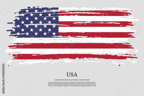 USA flag with brush stroke effect and information text poster, vector