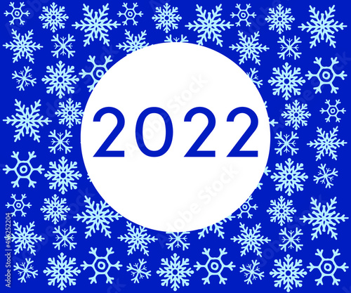 Happy New Year 2022 greeting card with snowflakes