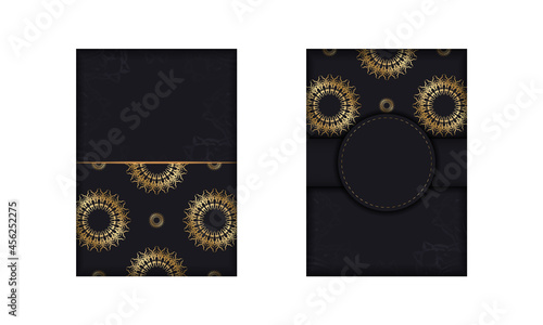 Black color flyer template with gold luxury ornament