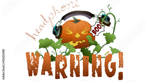 Headphone Warning for spooky Halloween streams and vods, Jack-o-lantern reacting to a sudden yelp!