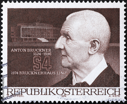 Anton Bruckner portrait on austrian postage stamp