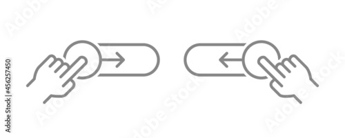 Set of left, right phone swipe gestures. On, off toggle sliders. Lock and unlock progress bar line icons.