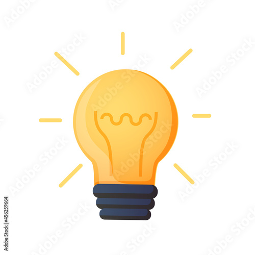 Cartoon 3D style minimal yellow light bulb icon. Idea, solution, business strategy concept. Isolated vector illustration