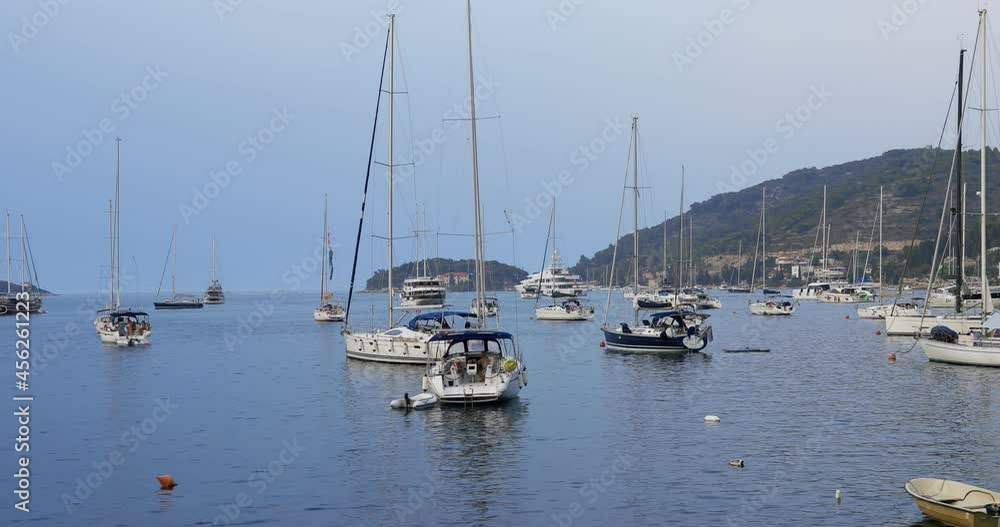Many yachts moored in the marina on a summer evening. Many yachts moored in the marina on a summer evening.