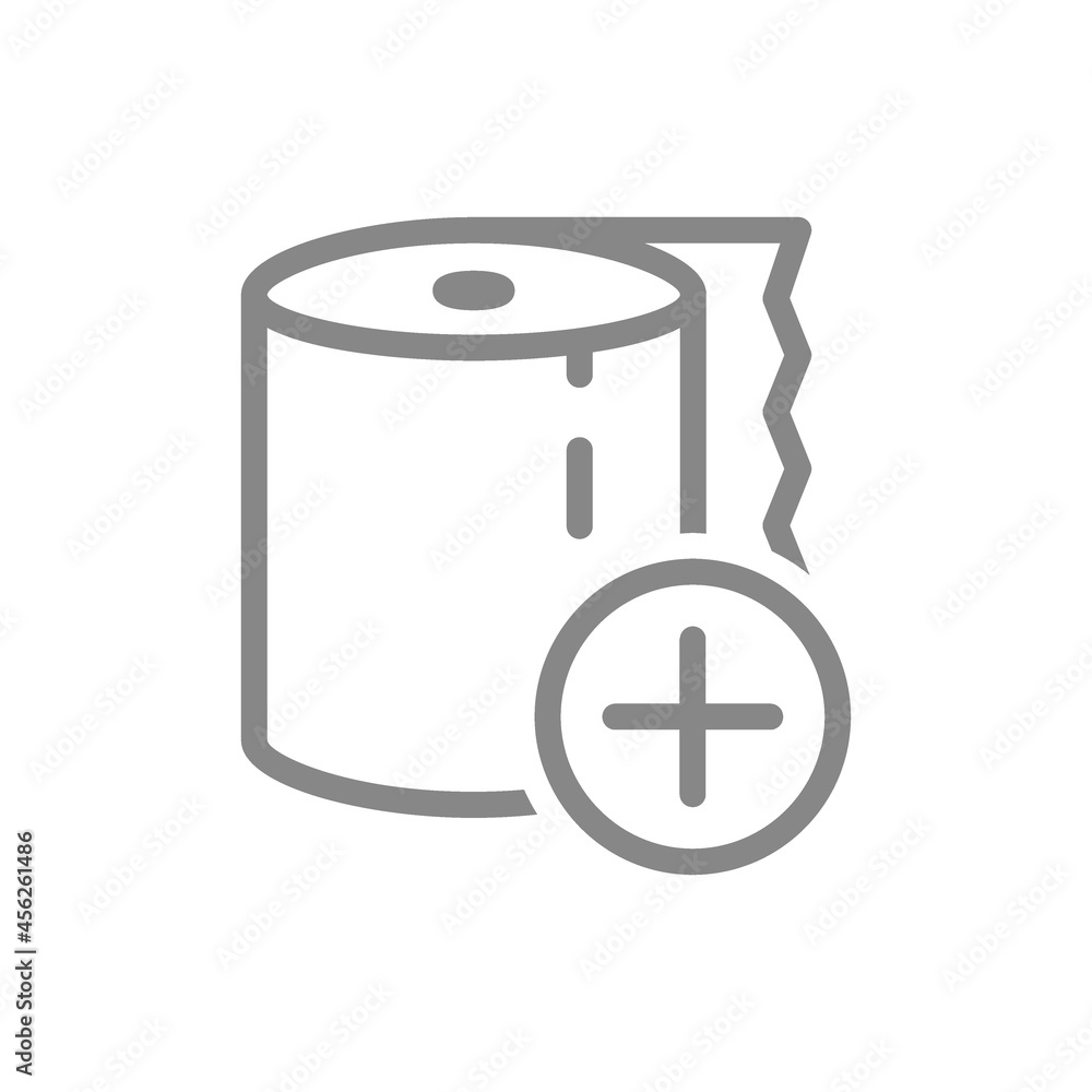 Toilet paper with plus line icon. Paper roll, quality products, high marks, satisfied user, Toilet paper with plus line icon. Paper roll, quality products, high marks, satisfied user,