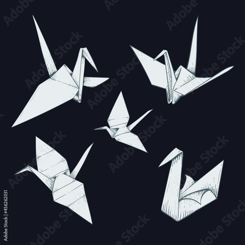 Tsuru origami collection - vector illustration