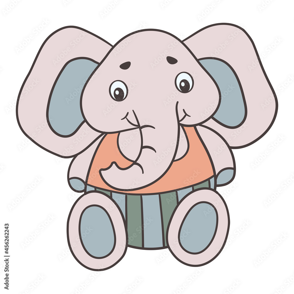 Naklejka premium A toy elephant in a t-shirt and pants