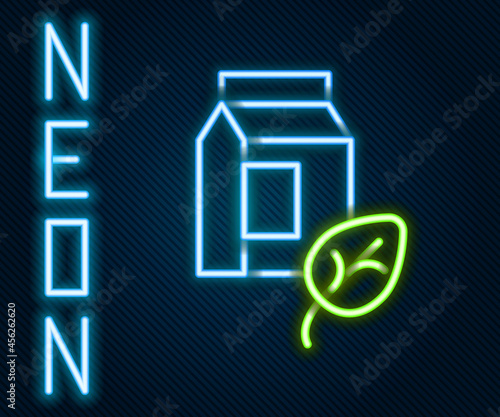 Glowing neon line Vegan milk icon isolated on black background. Vegetarian product. Colorful outline concept. Vector