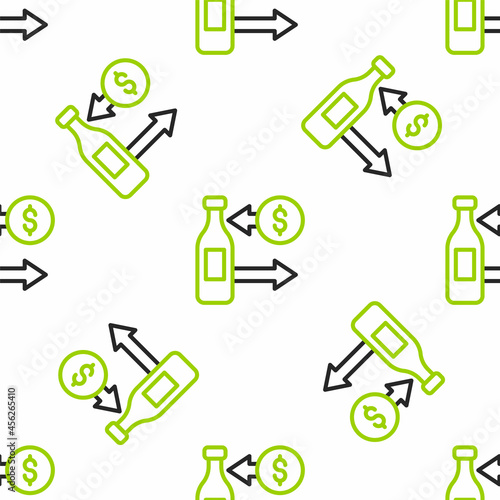Line Reception and sale of glass bottles icon isolated seamless pattern on white background. Vector