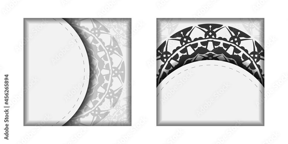 Invitation card design with space for your text and Greek ornaments. Postcard design White colors with black mandala patterns.