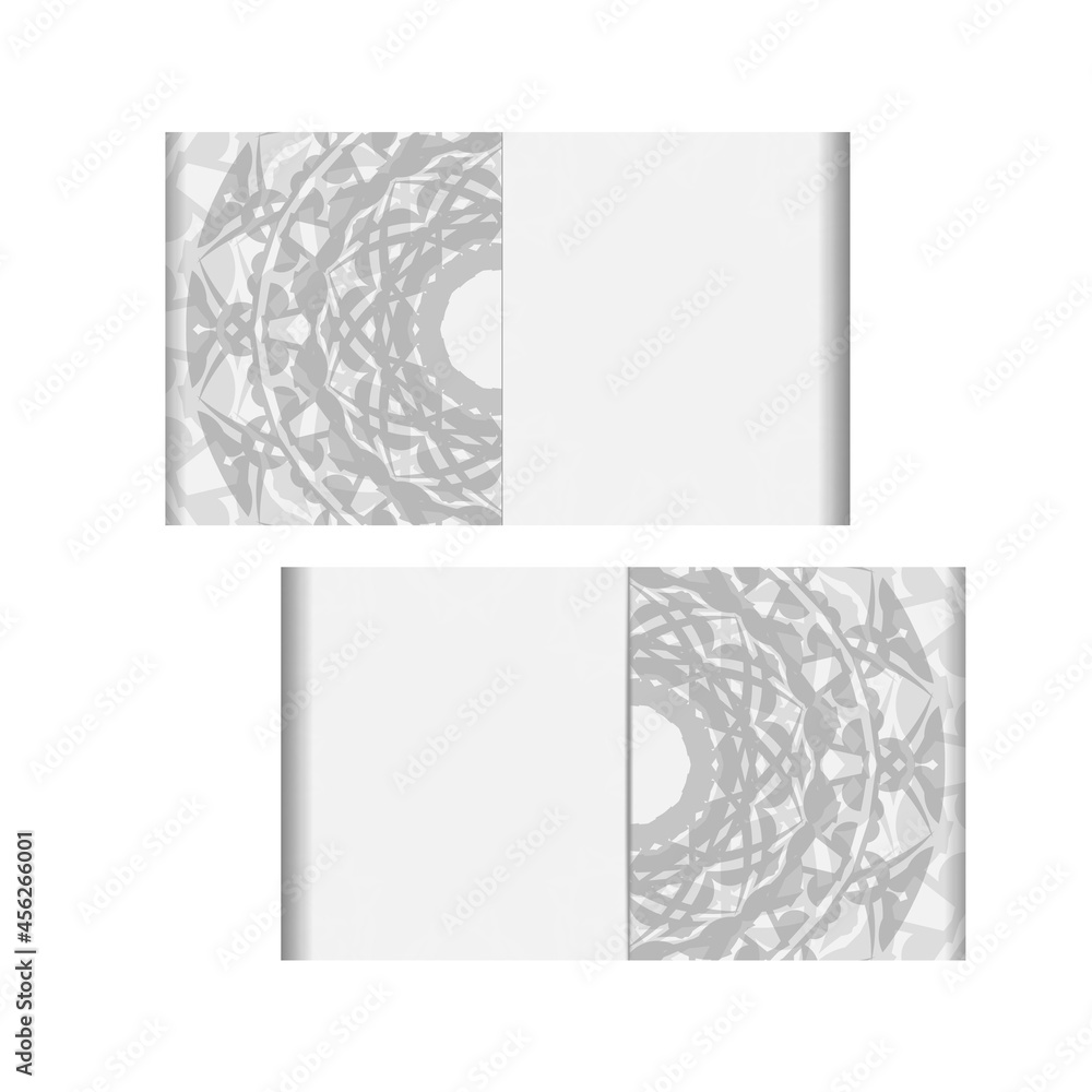 Invitation card design with space for your text and Greek patterns. Postcard design White colors with black mandala ornament.