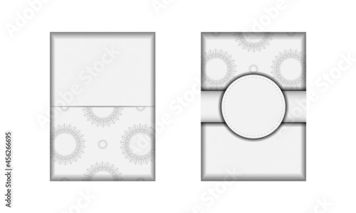 Invitation card design with space for your text and vintage ornaments. Postcard design White colors with mandalas.