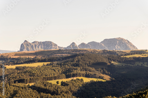 La Aparecida, Spain. Views of Pico Reluso or Relux (783 m), El Mazo (823 m), Pico de Ilsa (625 m) and Pena del Moro (821) from the Shrine of La Bien Aparecida photo