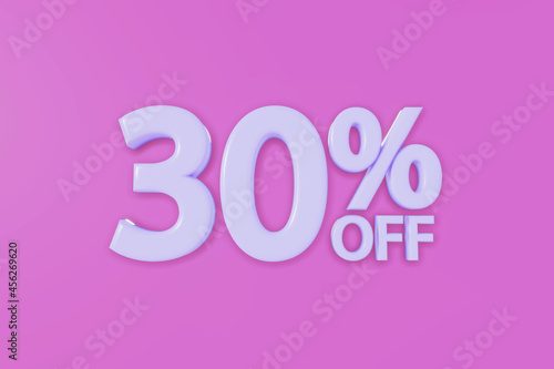 30% Off Sales Discount - Pink 3D Text Sign for Shop Window