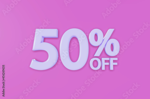 50% Off Sales Discount - Pink 3D Text Sign for Shop Window